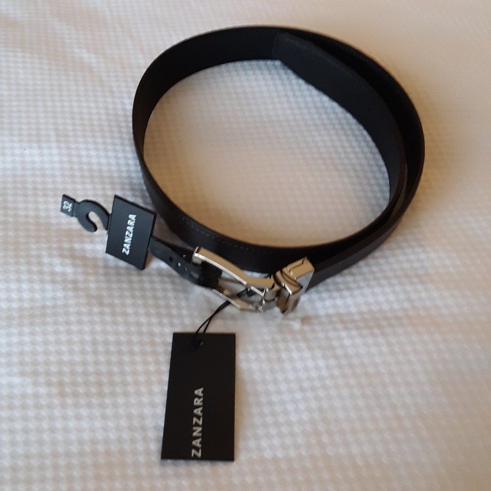 Zanzara Men Black Leather Black/Brown Belt 32/80